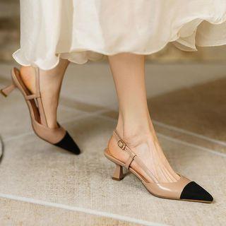 Genuine Leather Two Tone Low-heel Sandals