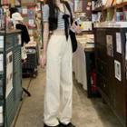 Short-sleeve Striped Bow Crop Top / Wide Leg Pants