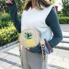 Pineapple Embroidery Straw Crossbody Bag
