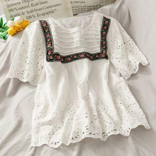 Eyelet Embroidered Loose Blouse White - One Size