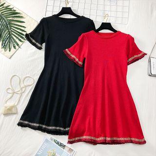 Fringed-trim Embroidered A-line Dress