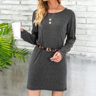 Set: Long-sleeve Mini T-shirt Dress + Belt
