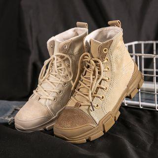 Canvas Stitched Combat Short Boots