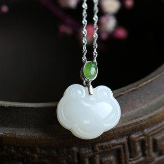925 Sterling Silver Nephrite Lock Pendant Necklace
