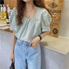 Puff-sleeve Blouse Mint Green - One Size