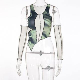 Panel Asymmetrical Tank Top With Arm Sleeves