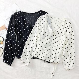 Polka-dot Wrapped Chiffon Top