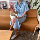 Short-sleeve Denim Shirt / Slit-hem Midi A-line Skirt
