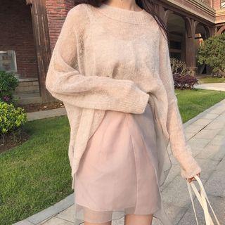 Set: Mohair Long-sleeve Top + Spaghetti Strap Dress