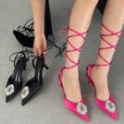 Rhinestone Buckled Lace-up High Heel Sandals