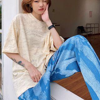 Short-sleeve Round Neck Tie-dyed Lettering T-shirt