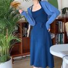 Halter Knit Midi Sheath Dress / A-line Dress / Cropped Cardigan / Set