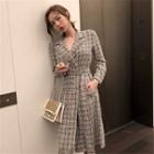 Long-sleeve Plaid Midi Coat Dress