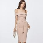 Off-shoulder Double-breasted Sheath Dress