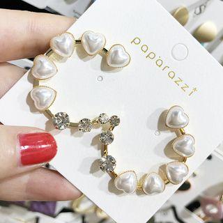 Faux Pearl Rhinestone Heart Open Hoop Earring As Shown In Figure - One Size