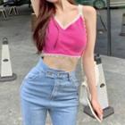Lace Trim Cropped Camisole Top Rose Pink - One Size