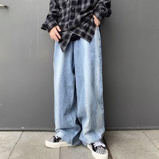 Washed Drawstring Straight-leg Jeans
