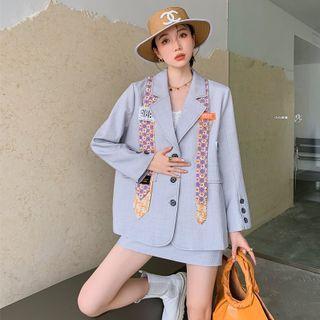 Applique Single-breasted Blazer / Mini A-line Skirt