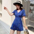Short-sleeve Frill Trim Swim Dress