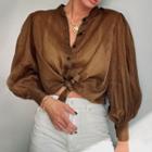 Bishop-sleeve Button-up Blouse
