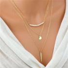 Bar Heart Faux Pearl Pendant Layered Necklace Yellow - One Size