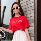 Elbow-sleeve Letter T-shirt Red - One Size