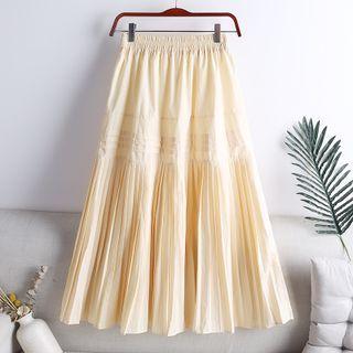 High-waist Plain Panel Pleated A-line Skirt