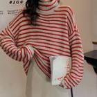 Striped Turtleneck Knit Top As Shown In Figure - One Size