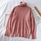Turtleneck Plain Sweater Pink - One Size