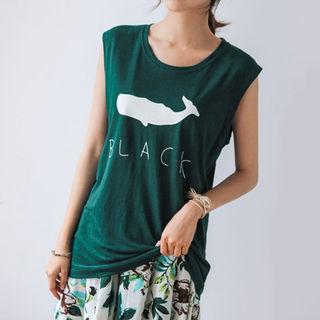 Print Sleeveless Linen Blend Top