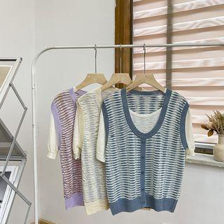 Mock Two Piece Short-sleeve Striped Top