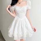 Short-sleeve Frill Trim Mini A-line Corset Dress