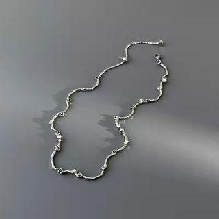 Wavy Rhinestone Stainless Steel Choker Silver - One Size