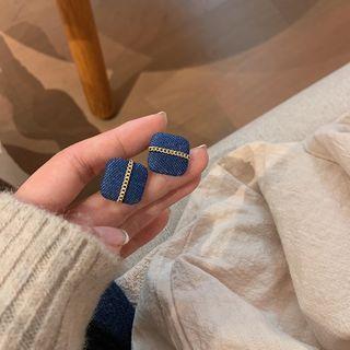 Denim Square Alloy Chain Earring 1 Pair - Gold & Blue - One Size