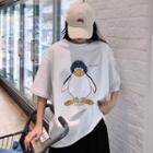Penguin Print Elbow-sleeve T-shirt