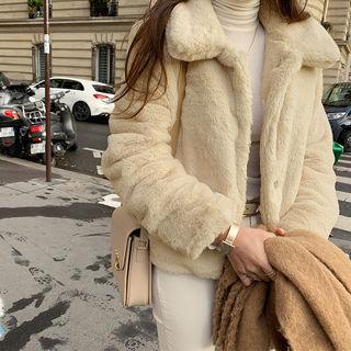Collared Faux-fur Jacket Cream - One Size