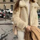 Collared Faux-fur Jacket Cream - One Size