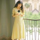 Checked Single-breasted Short-sleeve Midi A-line Dress