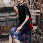 Mock Two-piece Pleated-hem Short-sleeve Dress