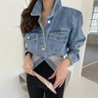 Rib-panel Dual-pocket Denim Jacket Blue - One Size