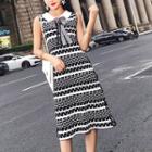 Sleeveless Collared Patterned Knit Dress