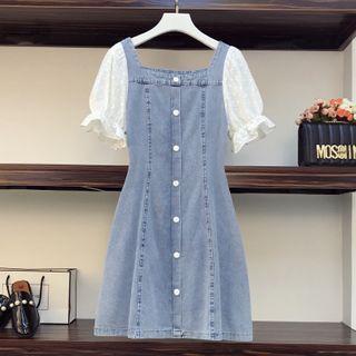 Short-sleeve Panel Denim Dress
