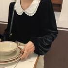 Collared Velvet Blouse Black - One Size
