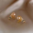 Mermaid Tail Rhinestone Faux Pearl Earring 1 Pair - Earrings - Silver - Mermaid - Faux Pearl - Gold & White - One Size