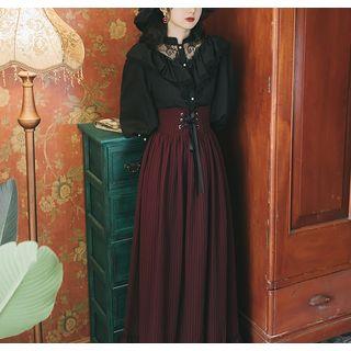 Set: Ruffle Trim Blouse + Maxi A-line Skirt