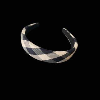 Plaid Fabric Headband 1pc - Black & Beige - One Size