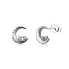 Sterling Silver Simple Fashion Moon Cubic Zirconia Stud Earrings Silver - One Size