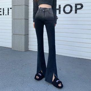 High-waist Slit-hem Flared Jeans