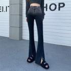 High-waist Slit-hem Flared Jeans