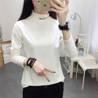 Long-sleeve Letter Mock Neck T-shirt